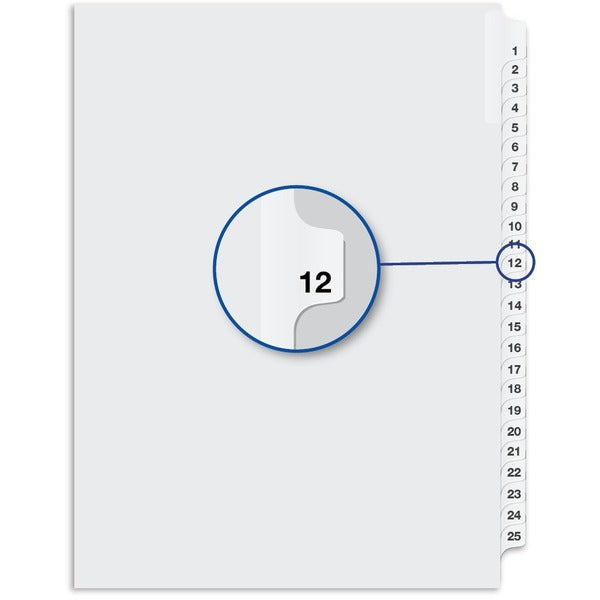 Davis Index Divider - Printed Tab(s) - 1/25 - Digit - 12 - 8.50" Divider Width x 11" Divider Length - White Divider - 25 / Pack