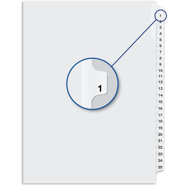 Davis Index Divider - Printed Tab(s) - 1/25 - Digit - 1 - 8.50" Divider Width x 11" Divider Length - White Divider - 25 / Pack