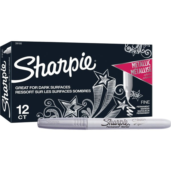 Sharpie Metallic Permanent Markers - Fine Marker Point - 0.5 mm Marker Point Size - Chisel Marker Point Style - Silver - 1 Each