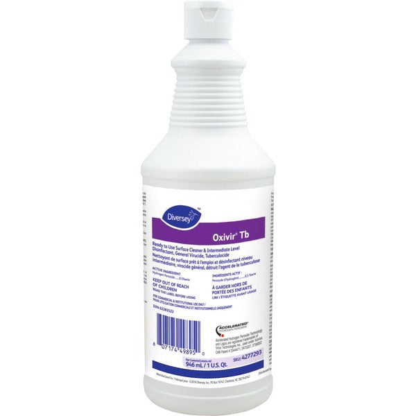 Diversey Oxivir Tb RTU - Ready-To-Use - 946 mL - Characteristic Scent - Disinfectant, VOC-free, Fragrance-free, Non-corrosive, Virucidal, Bactericide, Tuberculocide, Fungicide, Color-free, NPE-free, Non-irritating - Clear - 12 / Case