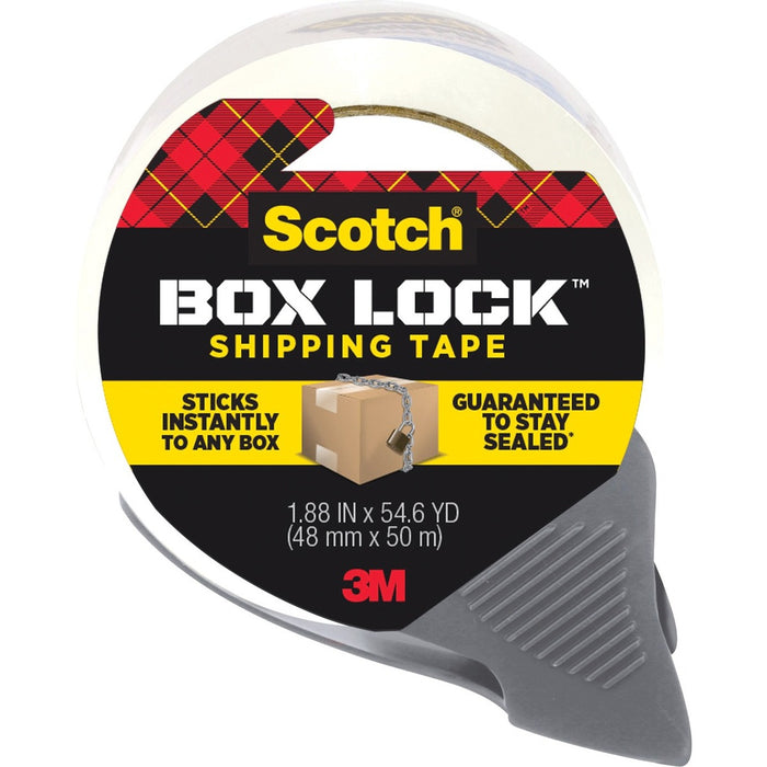 Scotch Box Lock Packaging Tape - 54.7 yd (50 m) Length x 2.99" (76 mm) Width - Clear - Dispenser Included - 1 Each