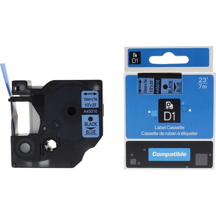 Premium Tape D1 Label Tape - 1/2" (12.70 mm) Width x 23 ft (7 m) Length - Rectangle - Black on Blue