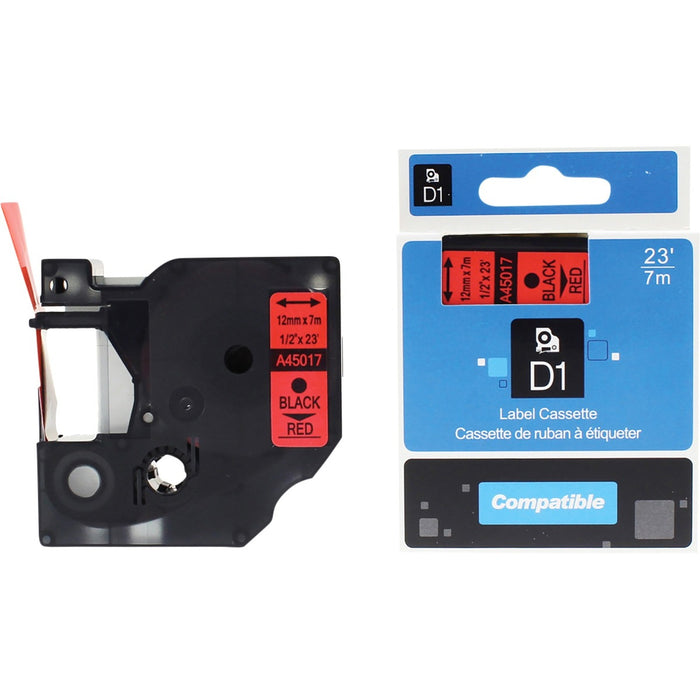 Premium Tape D1 Label Tape - 1/2" (12.70 mm) Width x 23 ft (7 m) Length - Rectangle - Black on Red