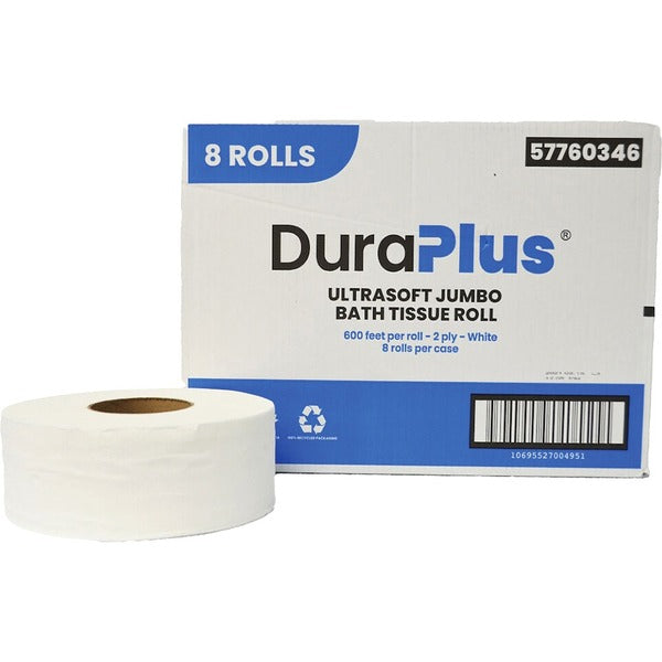 Dura Plus Ultrasoft Jumbo Bathroom Tissue Roll 600' 8/ctn - 2 Ply - 8 / Carton