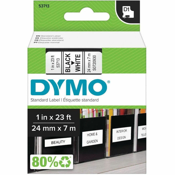 Dymo D1 Tape Thermal Label 24 mm - x 15/16" (24 mm) WidthThermal Transfer - Black, White - Plastic - 1 Each