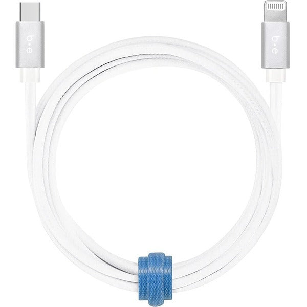Blu Element Braided Charge/Sync USB-C to Lightning 6ft White - 6 ft Lightning/USB-C Data Transfer Cable for Car Charger, Wall Charger, USB Device, iPhone, iPad, iPod - First End: 1 x Lightning - Male - Second End: 1 x USB 2.0 Type C - Male - White
