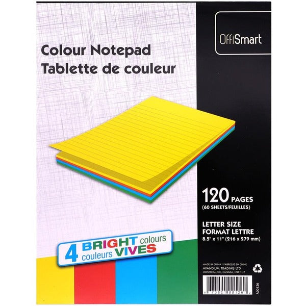 OFFISMART Neon Writing Pad, Ruled, 8.5"x11" , 120pg - 120 Pages - Glue - Ruled Margin - Letter - 8 1/2" (215.90 mm) x 11" (279.40 mm) Sheet Size - Neon Paper - 1 Each