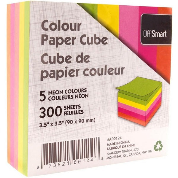 OFFISMART Neon Paper Cube, 300 Sheets - 300 Sheets - 120 Pages - Plain - Glue - Neon Paper - 1.0 Each