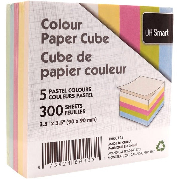 OFFISMART Pastel Paper Cube, 300 Sheets - 300 Sheets - 120 Pages - Plain - Glue - Pastel Paper - 1.0 Each