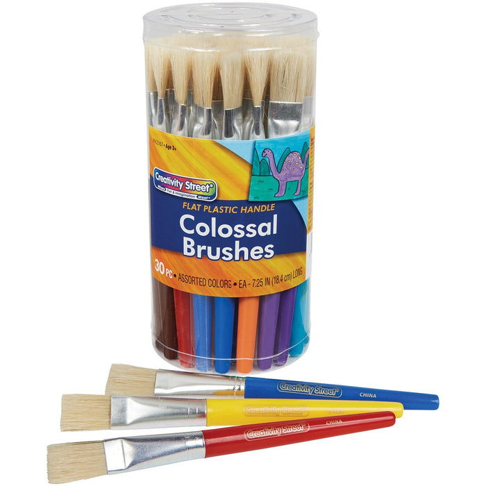 Pacon&reg; Creativity Street Colossal Brushes - 4.25" (107.95 mm) Plastic Assorted Handle - Aluminum Ferrule - 30 / Pack