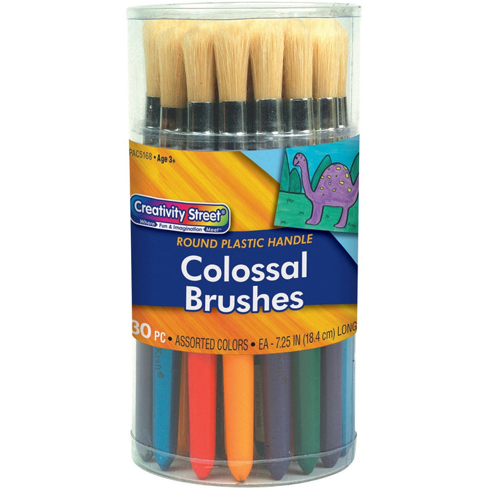 Pacon&reg; Creativity Street Colossal Brushes - 4" (101.60 mm) Plastic Assorted Handle - Aluminum Ferrule - 30 / Pack