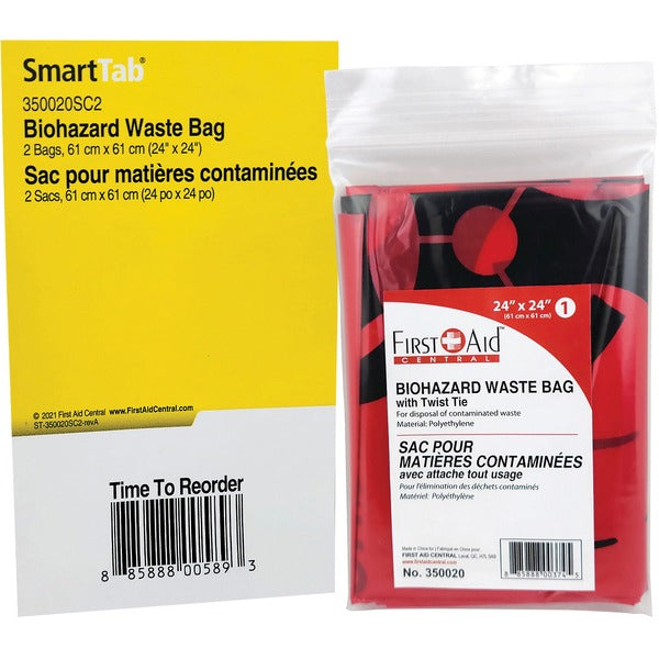 First Aid Central Bio Hazard Waste Bag (24" x 24"), 2 per Bag - 24" (609.60 mm) Width x 24" (609.60 mm) Length - Waste Disposal - 2 / Pack