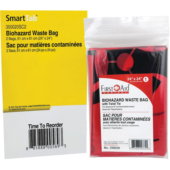 First Aid Central Bio Hazard Waste Bag (24" x 24"), 2 per Bag - 24" (609.60 mm) Length x 24" (609.60 mm) Width - Waste Disposal - 2 / Pack