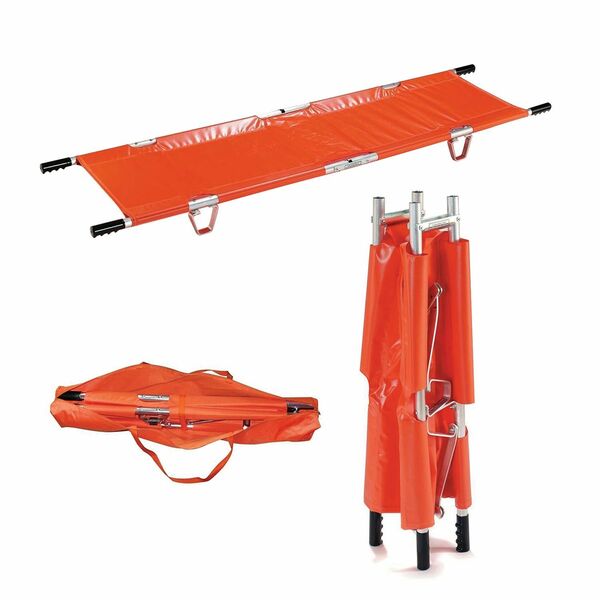 First Aid Central Double-Fold Aluminum Stretcher - 21.50" (546.10 mm) Width x 7" (177.80 mm) Height x 81" (2057.40 mm) Length - 1 Each - Orange - Aluminum, Rubber, Fabric, Vinyl Coated Nylon