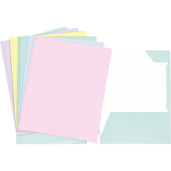 GEO Letter Portfolio - 80 Sheets Capacity - 3 x Prong Fastener - 2 Internal Pocket - Cardboard - Assorted Pastel - 1 Each