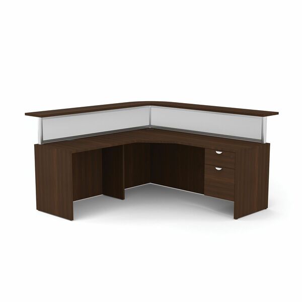 HDL L-Shape Reception Desk - L-shaped Top - Reception - Evening Zen - Polycarbonate, Powder Coated Aluminum, Polyvinyl Chloride (PVC) - Thermofused Laminate (TFL) Top Material