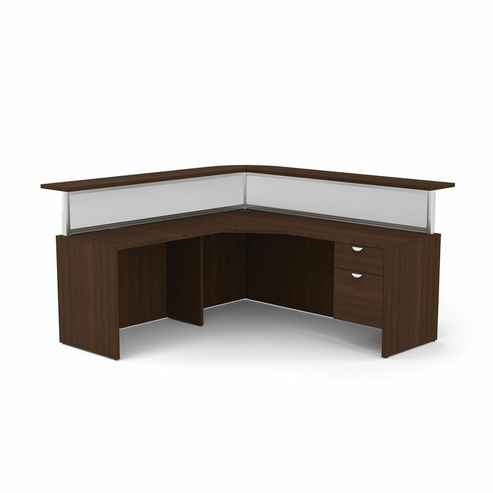 HDL L-Shape Reception Desk - L-shaped Top - Reception - Evening Zen - Polycarbonate, Powder Coated Aluminum, Polyvinyl Chloride (PVC) - Thermofused Laminate (TFL) Top Material