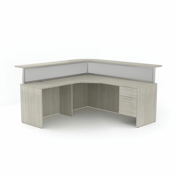 HDL L-Shape Reception Desk - L-shaped Top - Reception - Winter Wood - Polyvinyl Chloride (PVC), Thermofused Laminate (TFL), Powder Coated Aluminum, Aluminum