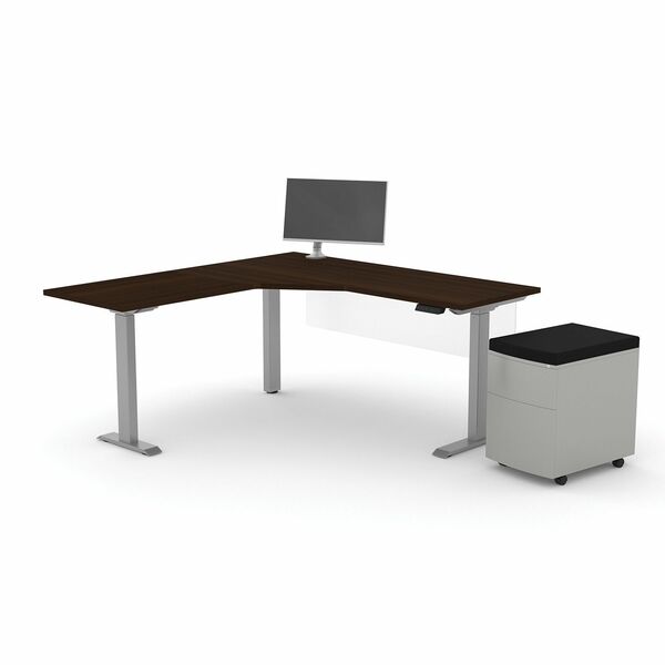 HDL L-Shape Height Adjustable Desk - Finish: Evening Zen - Modesty Panel, Mobility, Monitor Mount, Cushioned - For Office, Monitor, File - 1 Each