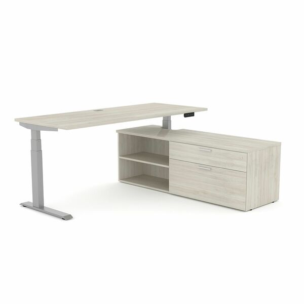 HDL Height Adjustable Desk - Material: Melamine - Finish: Winter Wood - Scratch Resistant, Stain Resistant, Lockable Drawer, Grommet - For File, Commercial