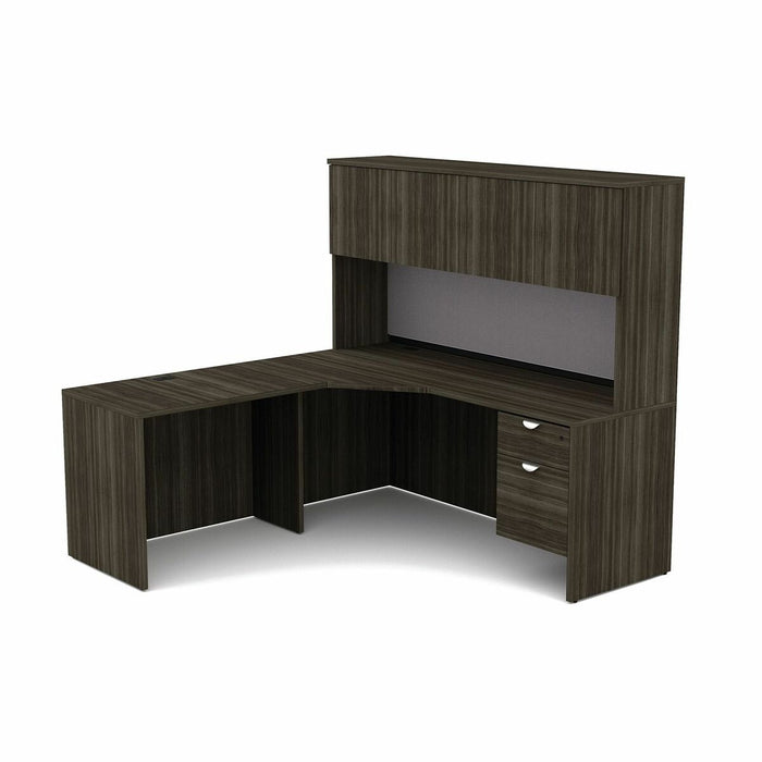 HDL L-Shape Work Station with Left Bridge Return - L-shaped - Finish: Grey Dusk - For File