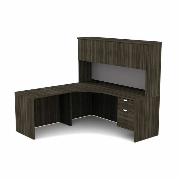 HDL L-Shape Work Station with Left Bridge Return - Finish: Grey Dusk - For File