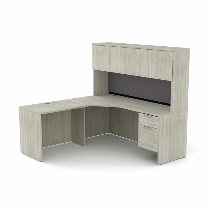 Heartwood L-Shape Work Station with Left Bridge Return - L-shaped - Finish: Winter Wood - For File