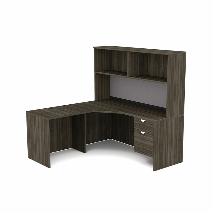 HDL L-Shape Suite Work Station with Open Hutch - L-shaped - Finish: Grey Dusk - For Office, File - 1 Each