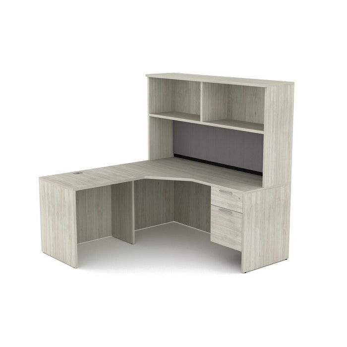 HDL L-Shape Suite Work Station with Open Hutch - L-shaped - Finish: Winter Wood - For Office, File - 1 Each