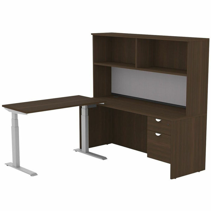 HDL Height Adjustable L-Work Station - L-shaped - Material: Laminate - Finish: Evening Zen - Modesty Panel - For Office, File - 1 Each