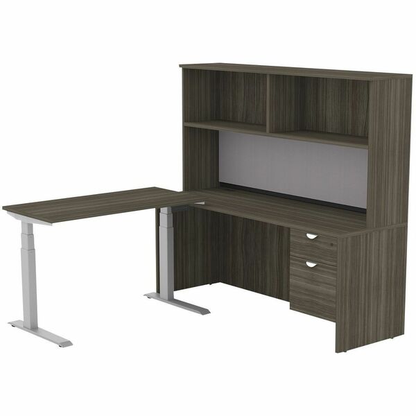 HDL Height Adjustable L-Work Station - Material: Laminate - Finish: Grey Dusk - Modesty Panel - For Office, File - 1 Each