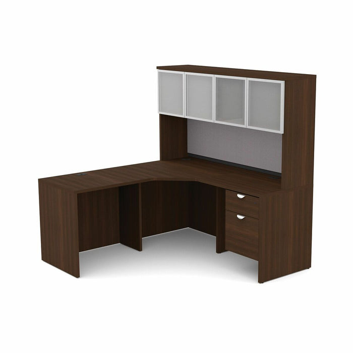 HDL L-Shape Suite Work Station with Closed Hutch - L-shaped - Finish: Evening Zen - For Office, File - 1 Each