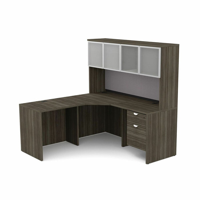 HDL L-Shape Suite Work Station with Closed Hutch - L-shaped - Finish: Grey Dusk - For Office, File - 1 Each