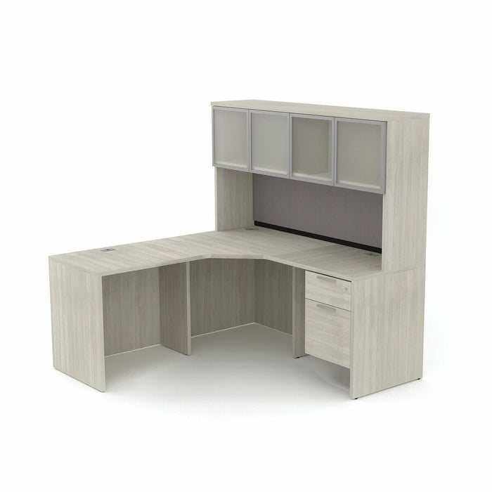 HDL L-Shape Suite Work Station with Closed Hutch - L-shaped - Finish: Winter Wood - For Office, File - 1 Each