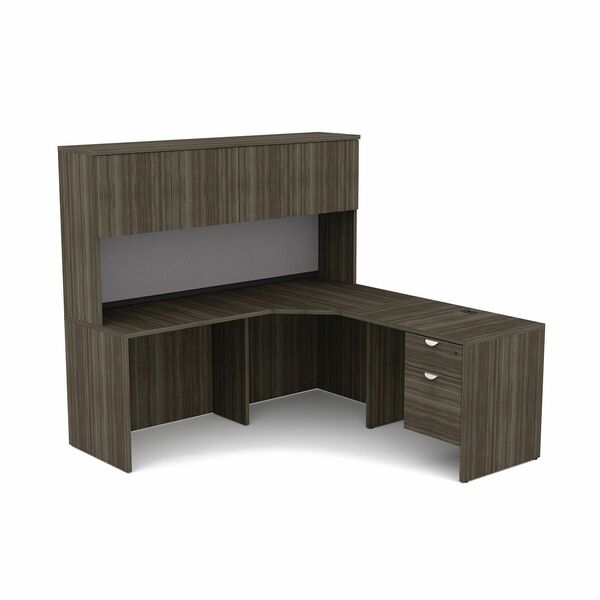 HDL L-Shape Work Station with Right Bridge Return - Material: Laminate - Finish: Grey Dusk - For Office, File - 1 Each