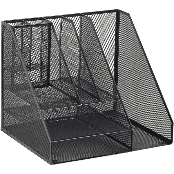Merangue Giant Desktop Mesh Organizer - 2 Compartment(s) - 4 Shelf(ves) - 13.5" (342.90 mm) Height x 11.5" (292.10 mm) Width x 11.5" (292.10 mm) Depth - Black - Mesh - 1 Each