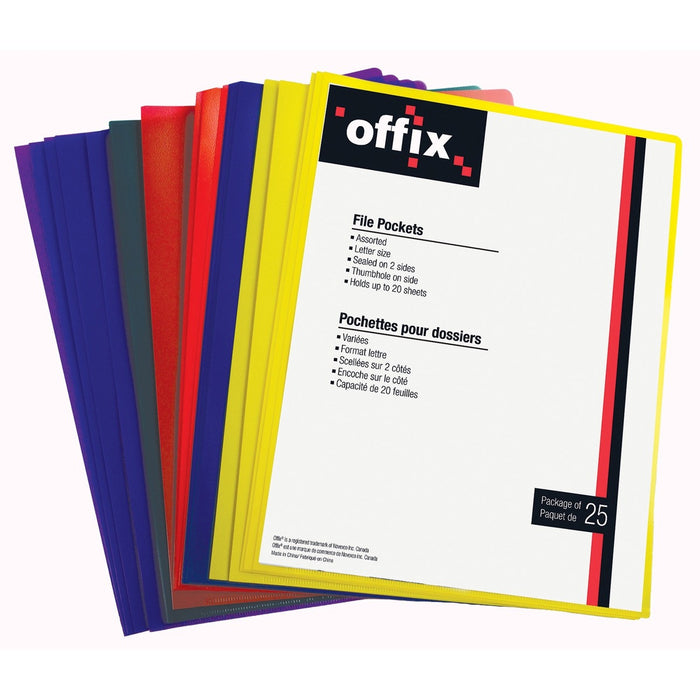 Novexco Letter File Pocket - 8 1/2" (215.90 mm) x 11" (279.40 mm) - 20 Sheets Capacity - 5 Pocket(s) - Poly - Yellow, Blue, Red, Green, Clear - 25 / Pack