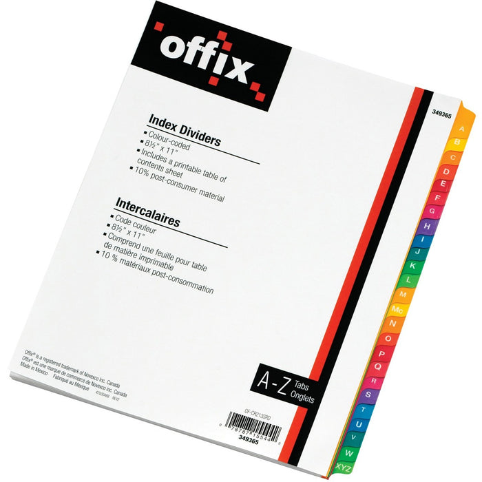 Novexco Index Divider - Printed Tab(s) - Alphabet - A-Z, Table of Contents - 8.50" (215.90 mm) Divider Width x 11" (279.40 mm) Divider Length - 1 Each