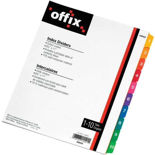 Novexco Index Divider - Printed Tab(s) - Digit - 1-10, Table of Contents - 8.50" (215.90 mm) Divider Width x 11" (279.40 mm) Divider Length - 1 Each