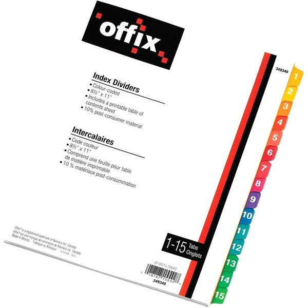Novexco Index Divider - Printed Tab(s) - Digit - 1-15, Table of Contents - 8.50" (215.90 mm) Divider Width x 11" (279.40 mm) Divider Length - 1 Each