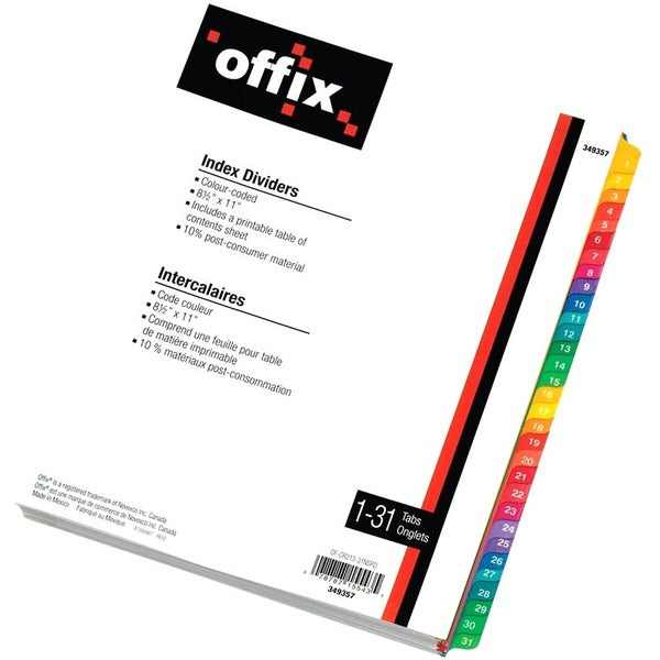 Novexco Index Divider - Printed Tab(s) - Digit - 1-31, Table of Contents - 8.50" (215.90 mm) Divider Width x 11" (279.40 mm) Divider Length - 1 Each