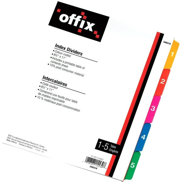 OFFIX Index Divider - Printed Tab(s) - Digit - 1-5, Table of Contents - 8.50" (215.90 mm) Divider Width x 11" (279.40 mm) Divider LengthRecycled - 1 Each