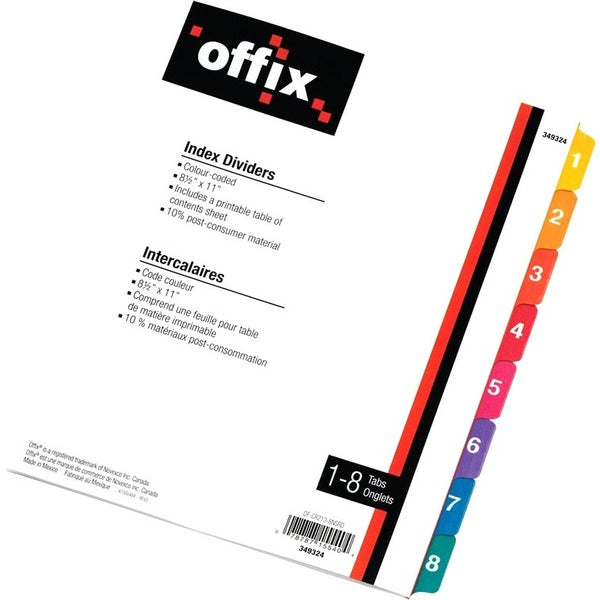 Novexco Index Divider - Printed Tab(s) - Digit - 1-8, Table of Contents - 8.50" (215.90 mm) Divider Width x 11" (279.40 mm) Divider Length - 1 Each