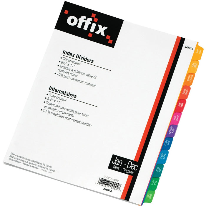 Novexco Index Divider - Printed Tab(s) - Month - Jan-Dec, Table of Contents - 8.50" (215.90 mm) Divider Width x 11" (279.40 mm) Divider Length - 1 Each