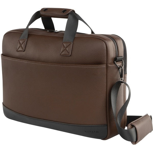 bugatti Central Carrying Case (Briefcase) for 15.6" Notebook, Tablet, Smartphone, Accessories - Brown - Vegan Leather Body - Textured - Shoulder Strap, Handle - 13" (330.20 mm) Height x 17.30" (439.40 mm) Width x 5.50" (139.70 mm) Depth - Male - 1 Each