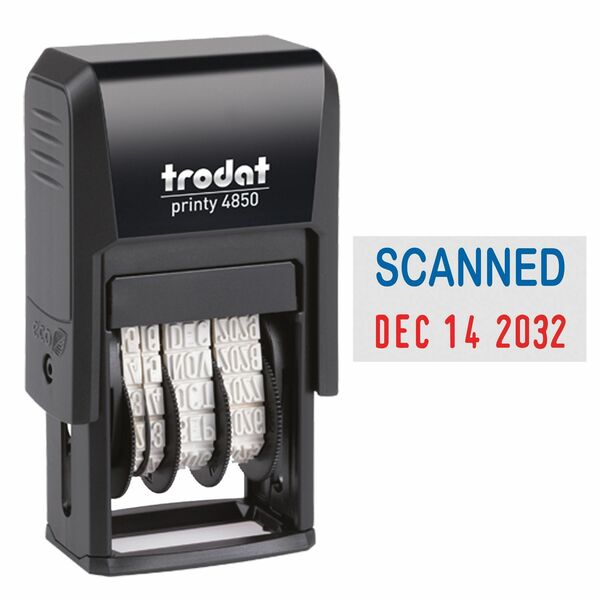 Printy Self-inking Stamp - Date Stamp - SCANNED - Blue, Red - Recycled
