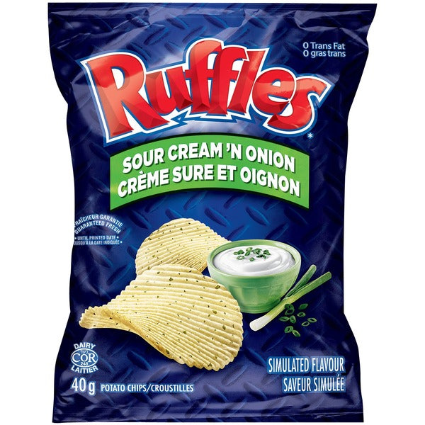 Ruffles Sour Cream n' Onion Potato Chips - Sour Cream & Onion - 1.41 oz (40 g) - 48 / Box