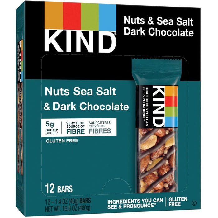 KIND Nuts Sea Salt & Dark Chocolate - High-fiber - Almond Nuts, Sea Salt, Dark Chocolate - 1.41 oz (40 g) - 12 / Box