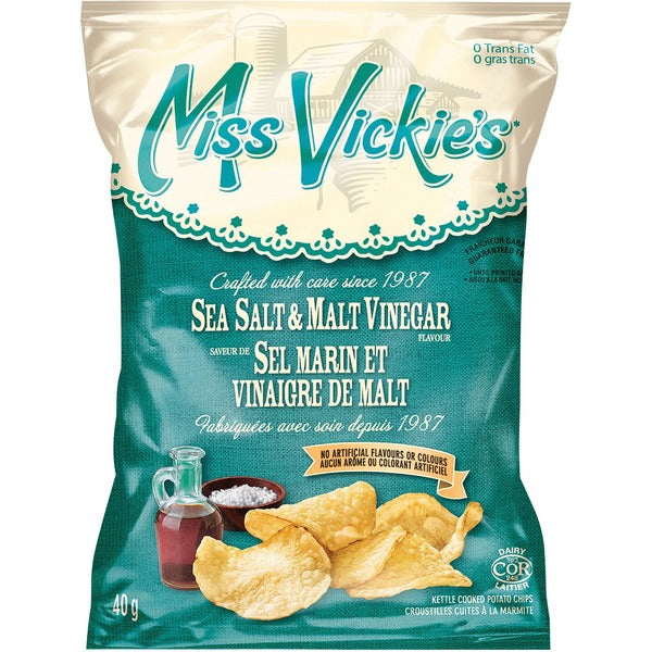 Miss Vickie's Sea Salt & Malt Vinegar Potato Chips - Sea Salt & Vinegar - 1.41 oz (40 g) - 40 / Box
