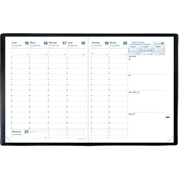 Quo Vadis President Weekly Planner, 10-3/4" x 8-1/4" , French, Freeport Black - Weekly, Yearly - 14 Month - November 2025 to December 2026 - 8:00 AM to 9:00 PM - Half-hourly - 1 Week Double Page Layout - 8 1/4" (209.55 mm) x 10 3/4" (273.05 mm) Sheet Size